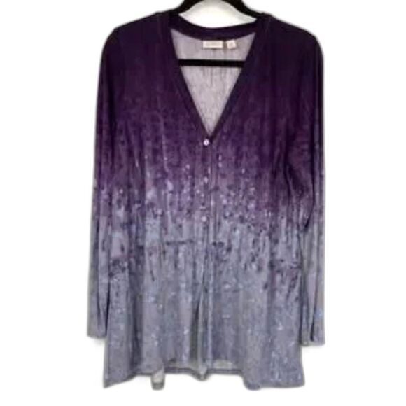 Lori Goldstein LOGO Ombre Button Front Long Sleeve Cardigan Purple Womens Small - Picture 2 of 14